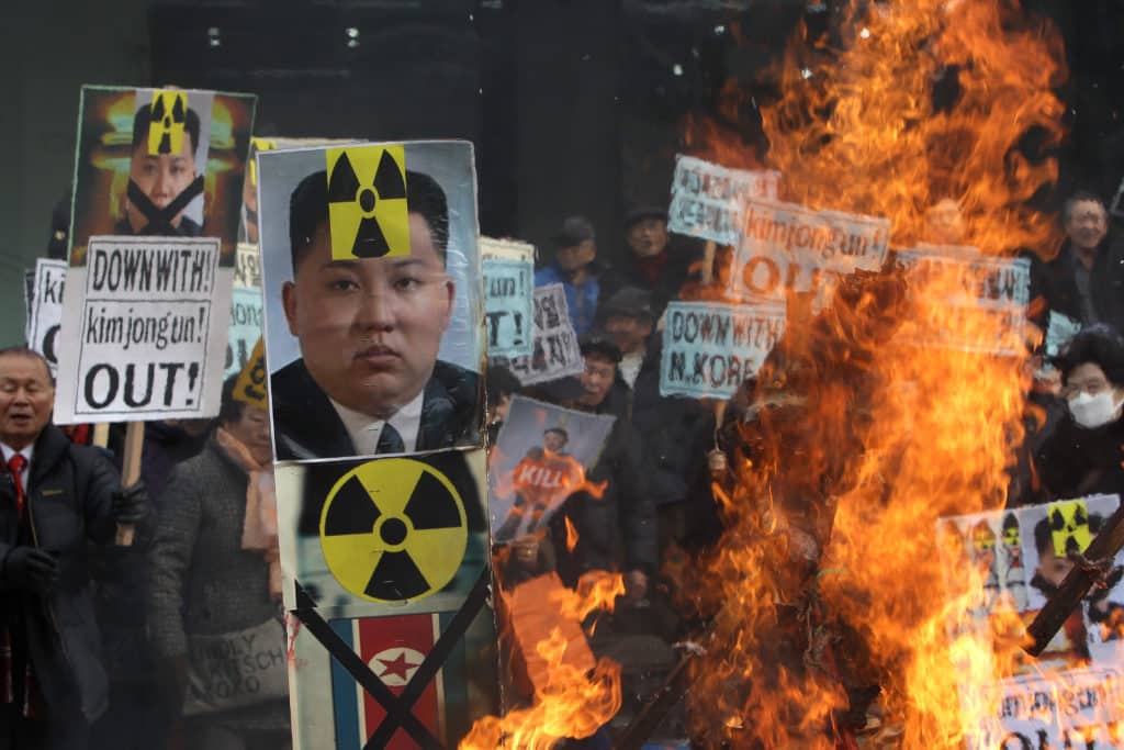 <> on February 11, 2016 in Seoul, South Korea. South Korea announced on February 10, 2016 that the country would close an industrial complex jointly ran with North Korea, as the strongest response for North's recent nuclear test and rocket launch.