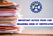 Important Notice From CSIR Regarding Issue of Certificates