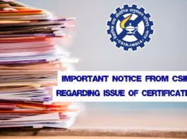 Important Notice From CSIR Regarding Issue of Certificates