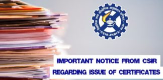 Important Notice From CSIR Regarding Issue of Certificates