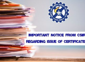 Important Notice From CSIR Regarding Issue of Certificates Important Notice From CSIR Regarding Issue of Certificates