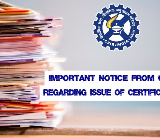 Important Notice From CSIR Regarding Issue of Certificates