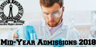 IISc PhD Research Programme Mid-Year Admissions 2018