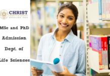 MSc & PhD Program Admission (Dept of Life Sciences) @ CHRIST (Deemed to be University), Bengaluru