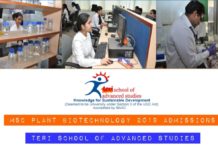 MSc Plant Biotechnology 2019 Admissions @ TERI School of Advanced Studies TERI-SAS MSc Admissions 2019
