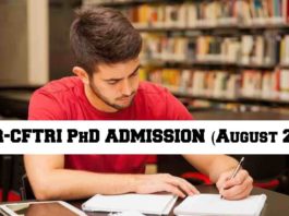 CFTRI PhD Admissions 2019