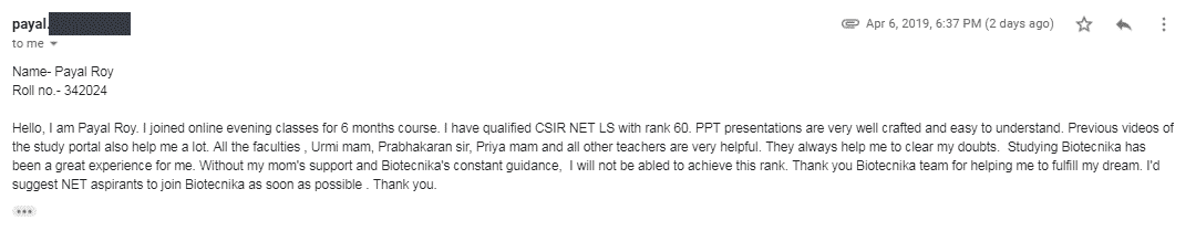 Payal Roy, CSIR NET December 2018 topper with Lecturership Rank 60