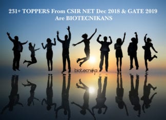 231+ CSIR NET Dec 2018 & GATE 2019 Toppers Are From Biotecnika