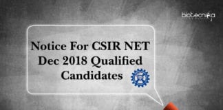 Notice For CSIR NET Dec 2018 Qualified Candidates