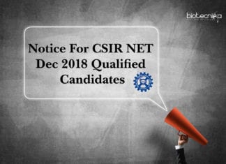 Notice For CSIR NET Dec 2018 Qualified Candidates