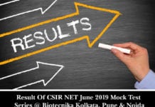 Result Of CSIR NET June 2019 Mock Test Series @ Biotecnika Kolkata, Pune & Noida