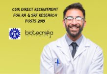 CSIR Direct Recruitment For RA & SRF Research Posts – 2019 CSIR Direct Recruitment