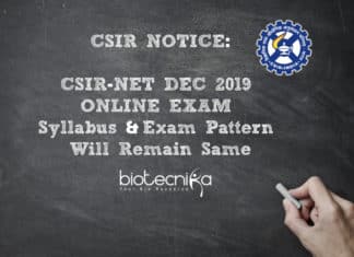 Notice For CSIR NET Dec 2019 Online Exam – Syllabus & Pattern Will Remain Same