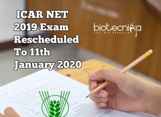 ICAR NET 2019 Exam Rescheduled to 11th January 2020 ICAR NET 2019 Exam