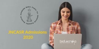 JNCASR Admissions 2020-21