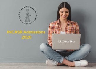 JNCASR Admissions 2020-21