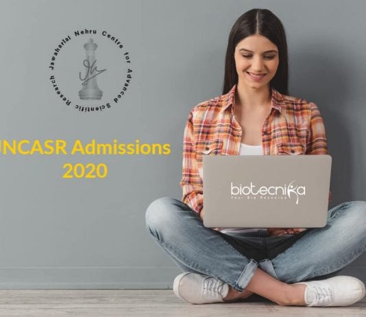 JNCASR Admissions 2020-21