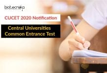 CUCET 2020 Notification - Central Universities Common Entrance Test