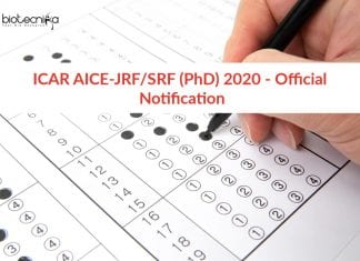 ICAR AICE-JRF/SRF (PhD) 2020 – All India Entrance Examination Notification ICAR AICE-JRF/SRF (PhD) 2020