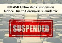 JNCASR Fellowships Suspension Notice