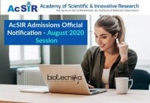 AcSIR Admissions Official Notification – August 2020 Session AcSIR Admissions 2020