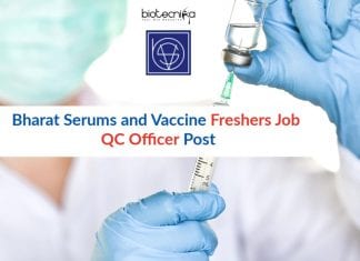 Bharat Serums and Vaccine Freshers Job – QC Officer Post Bharat Serums and Vaccine Freshers