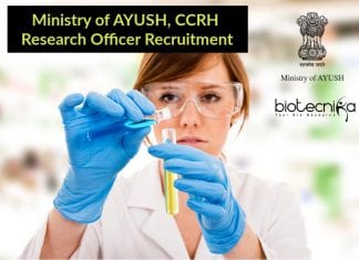 Ministry of AYUSH, CCRH Research Officer Recruitment CCRH Ministry of AYUSH