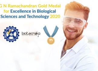G N Ramachandran Gold Medal for Excellence in Biological Sciences and Technology 2020 G N Ramachandran Gold