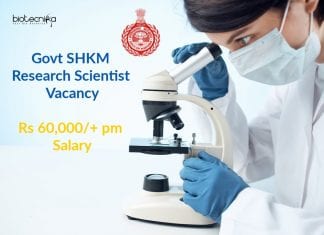 Govt SHKM Research Scientist Vacancy – Rs 60,000/+ pm Salary Govt SHKM Research Scientist