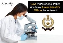Govt SVP National Police Academy Junior Scientific Officer Recruitment Govt SVP National Police