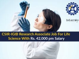 CSIR-IGIB Research Associate Job For Life Science With Rs. 42,000 pm Salary IGIB Research Life Science