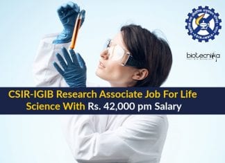 CSIR-IGIB Research Associate Job For Life Science With Rs. 42,000 pm Salary IGIB Research Life Science