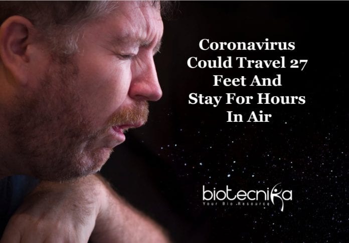 distance coronavirus can travel in air