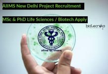 AIIMS New Delhi Project Recruitment – MSc & PhD Life Sciences / Biotech Apply AIIMS New Delhi Project