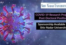 COVID-19 Research Project Post-Doctoral Position – Sponsorship Available at Shiv Nadar University COVID-19 Research Project