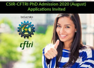 CSIR-CFTRI PhD Admission 2020