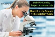 Delhi University Project Assistant Job – Biotech / Life Science / Microbiology Delhi University Project Assistant