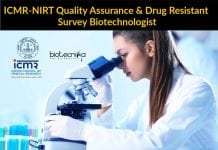 ICMR-NIRT Quality Assurance & Drug Resistant Survey Biotechnologist ICMR-NIRT Biotechnology Job