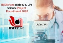IISER Pune Biology & Life Science Project Recruitment 2020 IISER Pune Biology Job