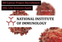 NII Cancer Project Recruitment – MSc Life Sciences Apply NII Cancer Research Jobs