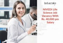 NIVEDI Life Science Job Vacancy With Rs. 40,000 pm Salary NIVEDI Life Science Job Vacancy