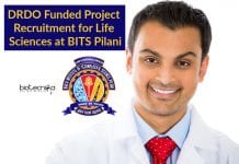DRDO Funded Project Recruitment for Life Sciences at BITS Pilani BITS Pilani Project Recruitment