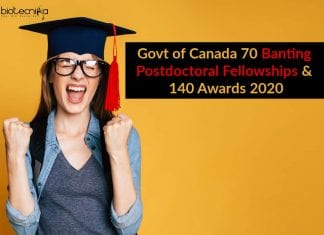 Govt of Canada 70 Banting Postdoctoral Fellowships & 140 Awards 2020 Banting Canada Fellowships 2020