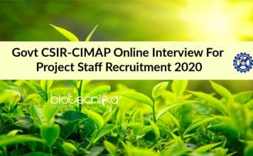 Govt CSIR-CIMAP Online Interview For Project Staff Recruitment 2020 CSIR-CIMAP Latest Jobs