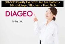 DIAGEO Quality Executive Job For Biotech / Microbiology / Biochem / Food Tech DIAGEO Quality Executive Job