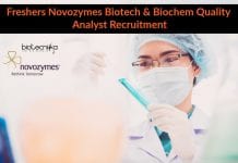 Freshers Novozymes Biotech & Biochem Quality Analyst Recruitment Freshers Novozymes Biotech