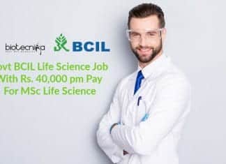 Govt BCIL Life Science Job With Rs. 40,000 pm Pay For MSc Life Science Govt BCIL Project Jobs