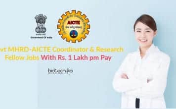 Govt MHRD-AICTE Coordinator & Research Fellow Jobs With Rs. 1 Lakh pm Pay Govt Jobs Latest