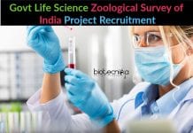 Govt Life Science Zoological Survey of India Project Recruitment Govt Life Science ZSI