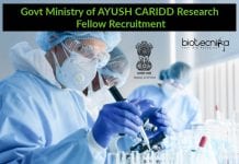 Govt Ministry of AYUSH CARIDD Research Fellow Recruitment Govt Ministry of AYUSH